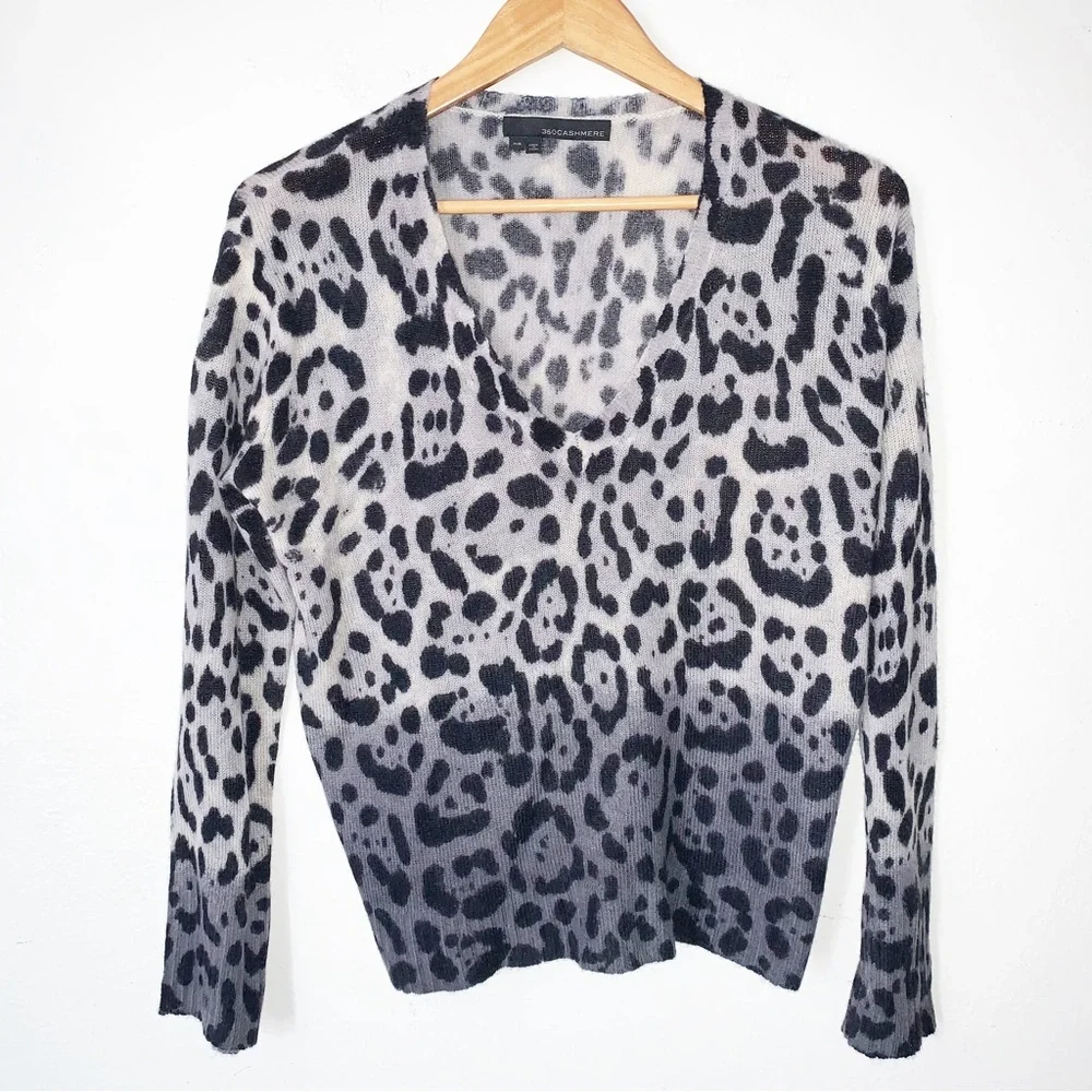 360 Cashmere Lauren Leopard Print Ombré 100% Cashmere Sweater Sz XS